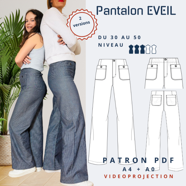 EVEIL - Pantalon femme LARGE - Tailles 30 à 50